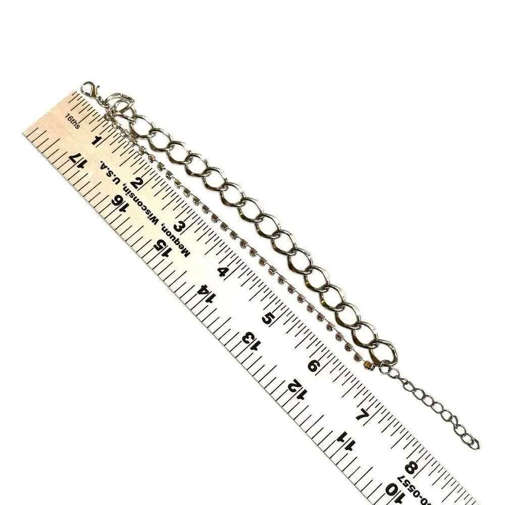 Silver rhinestone double strand bracelet silver tone